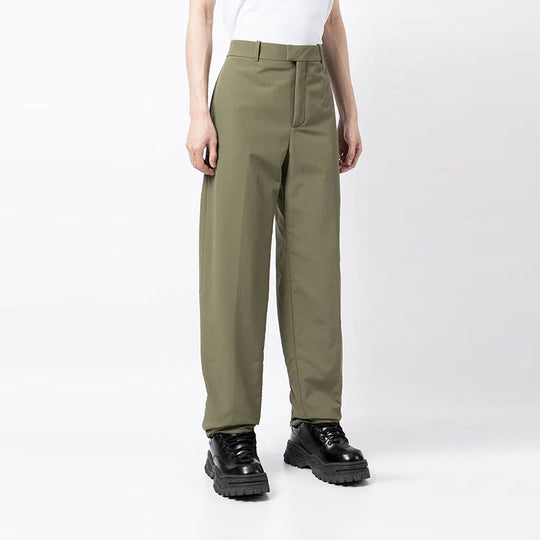 Men's Off-White Solid Color Straight Casual Pants/Trousers Loose Fit Green OMCA194F21FAB0015500
