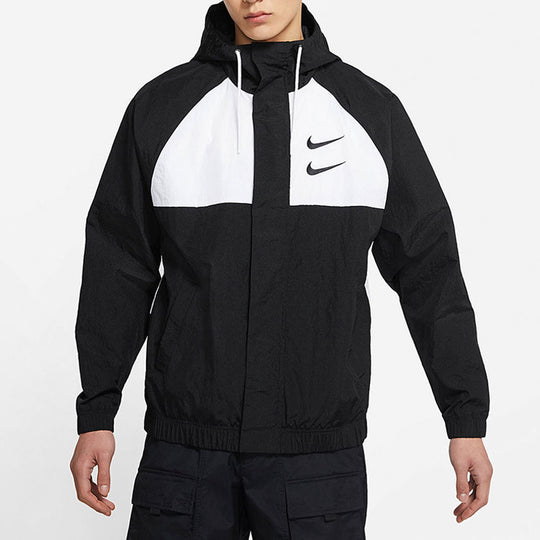 Nike Swoosh Windproof Sports Woven Hooded Jacket Black DJ9647-011-KICKS ...