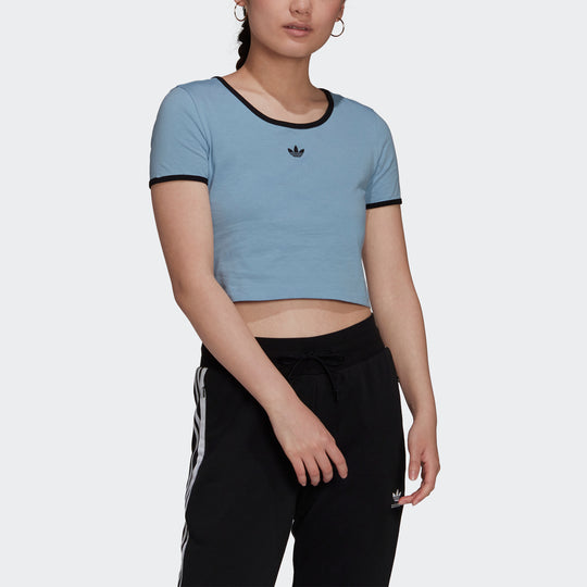 (WMNS) adidas originals Cropped Tee Sports Short Female Blue H17951