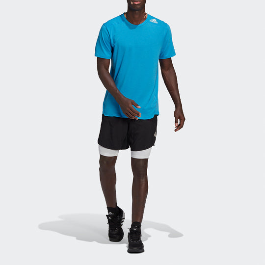 Men's adidas Sports Breathable V Neck Casual Short Sleeve Lake Blue T-Shirt HB9199