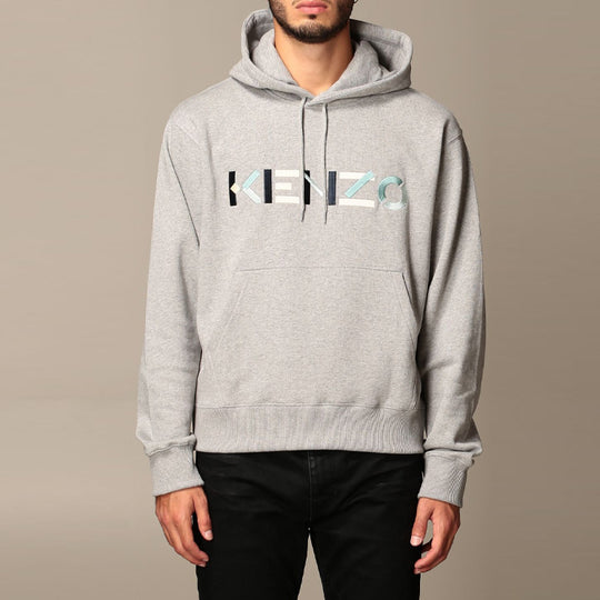 Men's KENZO FW20 Alphabet Logo Embroidered Cotton Hooded Long Sleeves Pearl Gray FA65SW3044MO-94