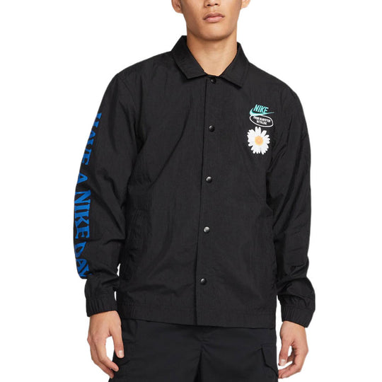 Men's Nike SS22 Retro Embroidered Daisy Long Sleeves Jacket Autumn Black DM5056-010