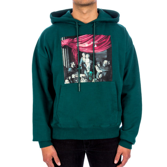 Off-White FW20 Caravaggio Loose Hooded Pullover Men Green OMBB037E20FLE0035710