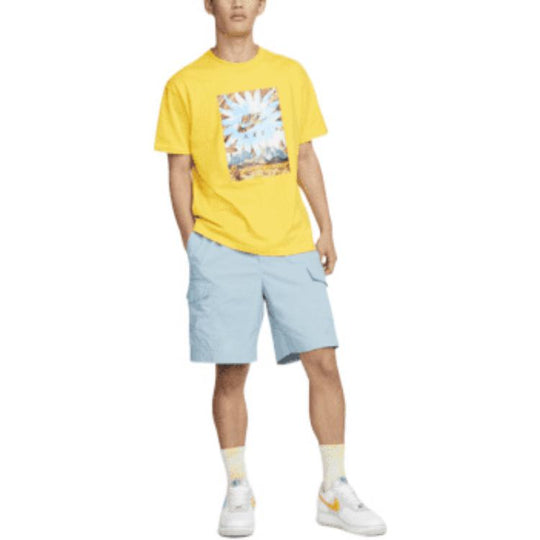 Men's Nike Landscape Logo Printing Round Neck Casual Short Sleeve Yellow T-Shirt DQ1020-709