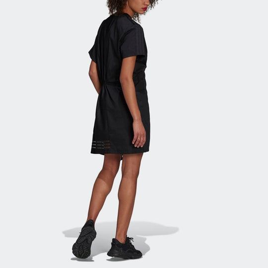 (WMNS) adidas originals Tee Irregular Splicing Drawstring Short Sleeve Black Dress GN3273
