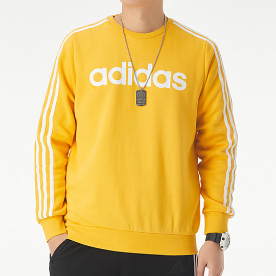 adidas E 3s Crew Fl logo Printing Fleece Stay Warm Casual Sports Pullover Round Neck Yellow GD5387