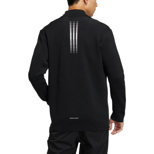 Men's adidas Logo Back Printing Stripe Zipper Jacket Black HG4135