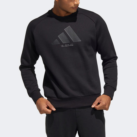 Men's adidas Th Logo Swt Casual Sports Round Neck Long Sleeves Black HE9901