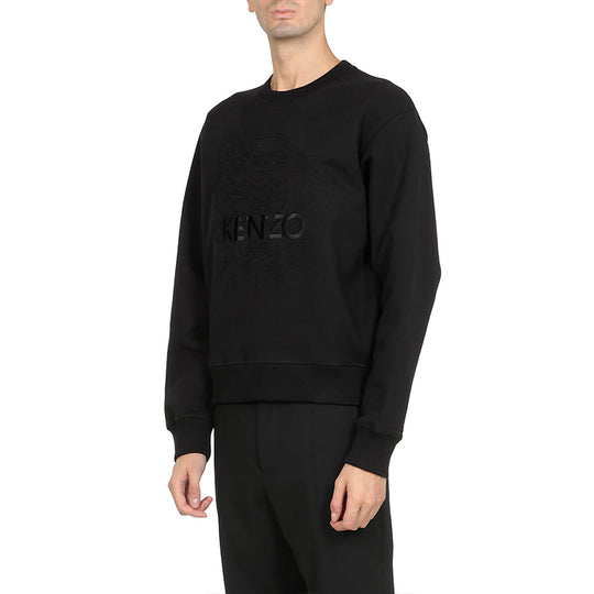 Men's KENZO FW20 Tiger Head Logo Embroidered Cotton Fleece Lined Round Neck Long Sleeves Black FA65SW1134XI-99