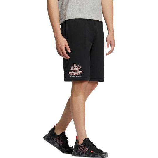 adidas Pink Logo Printing Elastic Waistband Sports Shorts Black IA9077