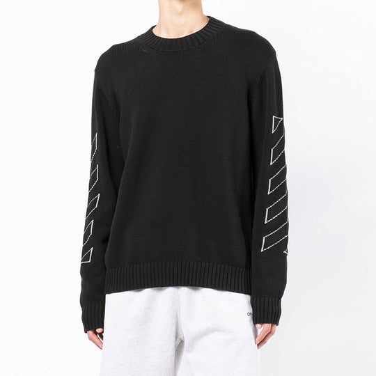 Men's Off-White SS22 Arrow Printing Round Neck Pullover Long Sleeves Wool Sweater Black OMHE087C99KNI0011006