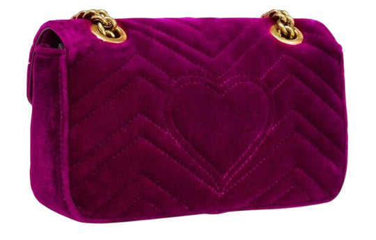 (WMNS) Gucci GG Marmont Gold Logo Velvet Chain Shoulder Messenger Bag Small Purple Red Classic 443497-K4D2T-5671