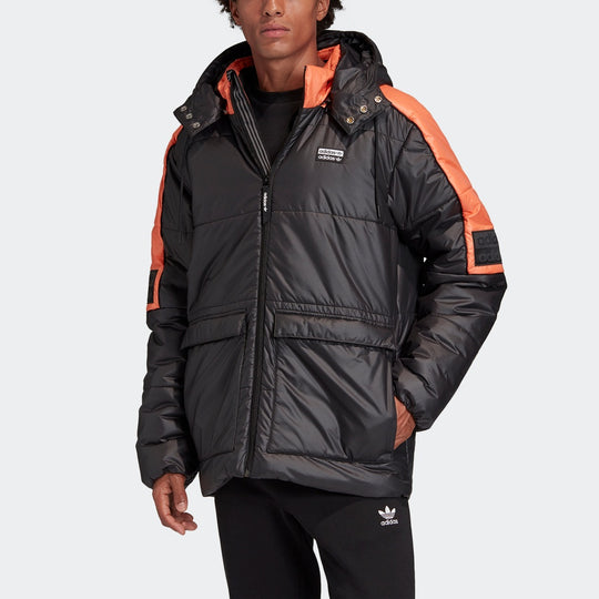 adidas originals R.y.v. Padded Stay Warm Colorblock Sports mid-length Hooded Padded Jacket Black GC8687