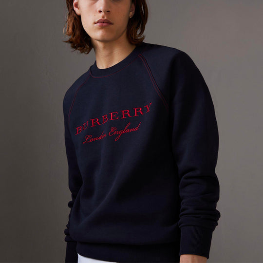 Men's Burberry Round Neck Pullover Embroidered Classic Navy Blue 80265181