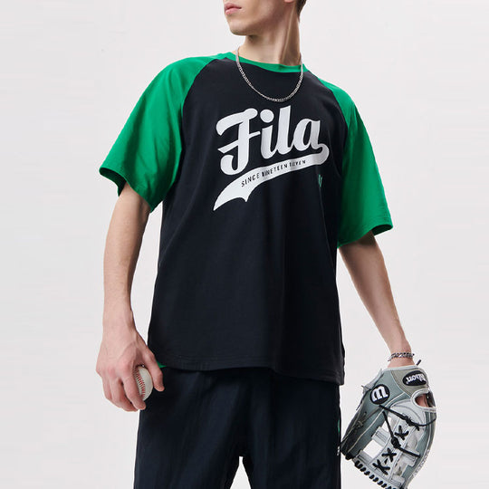 Men's FILA FUSION Contrasting Colors Knit Casual Sports Short Sleeve Black T-Shirt T11M132107F-BK