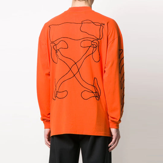 Men's Off-White Abstract Logo Printing Half Zipper Round Neck Loose Fit Orange OMAB031F191850111910