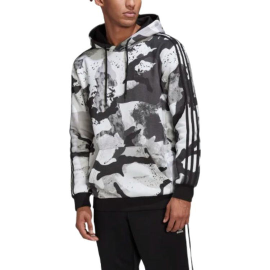 Men's adidas originals Full Print Camouflage Pattern Drawstring Hooded Pullover Long Sleeves Multicolor HK2805