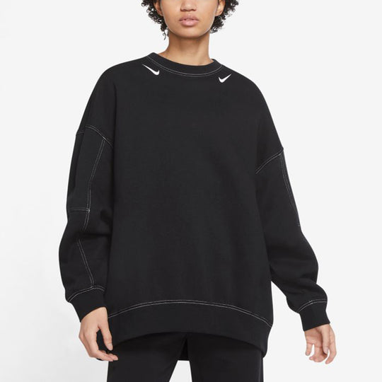 (WMNS) Nike Casual Sports Loose Round Neck Long Sleeves Black Hoodie DD5611-010