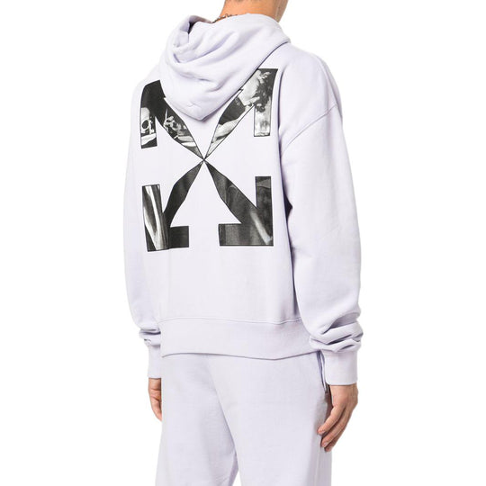 Men's OFF-WHITE SS22 Solid Color Arrow Pattern Printing Hooded Long Sleeves Version Light Purple OMBB037F22FLE0033610