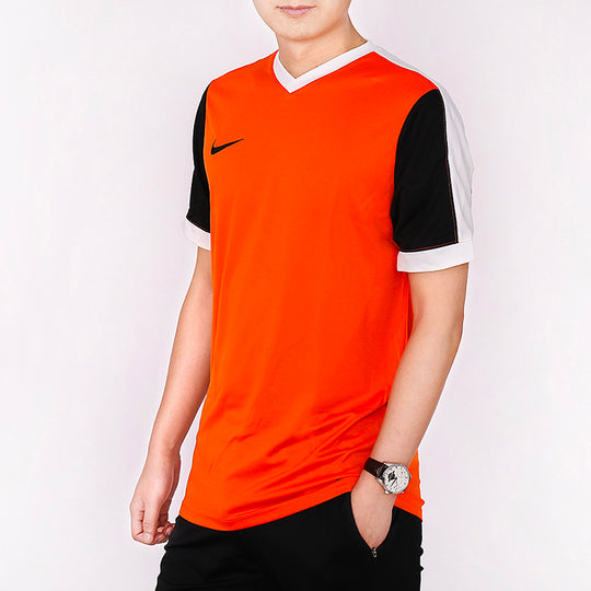 Nike Colorblock V neck Breathable Sweat-Wicking Quick Dry Soccer/Football Short Sleeve Orange Red Orangered 725892-815