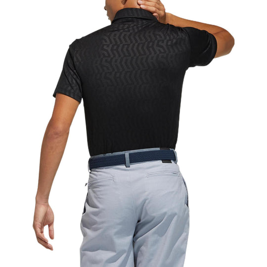 Men's adidas Casual Micro Mark Full Print Logo Short Sleeve Black Polo Shirt GM3626