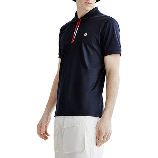 Men's Fila Logo Printing Breathable Short Sleeve Polo Shirt Blue F11M021116F-NV T-shirts - KICKSCREW