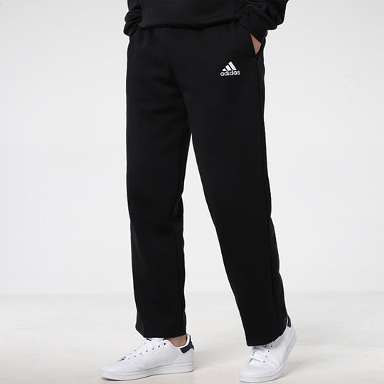adidas Casual Sports Fleece Lined Running Knit Straight Long Pants Black GK9366