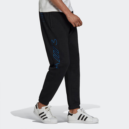 Men's adidas originals Logo Pattern Printing Bundle Feet Mid Waist Casual Sports Pants/Trousers/Joggers Black H13468