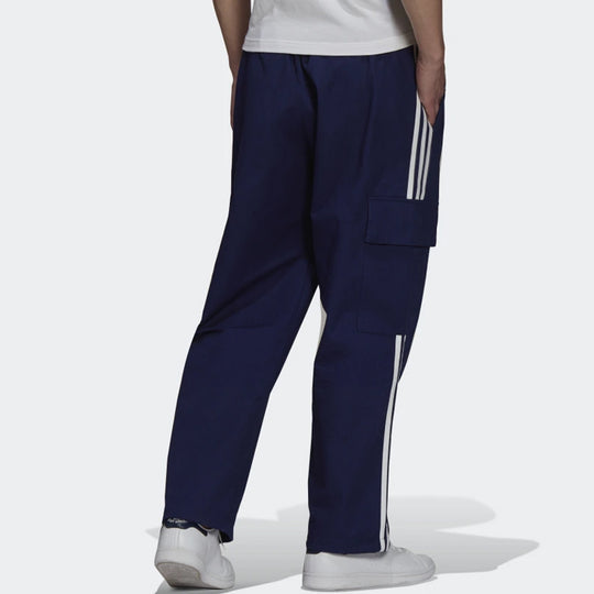 Men's adidas originals Logo Stripe Elastic Waistband Sports Cargo Autumn Blue Pants H09119