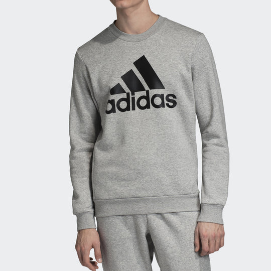 adidas M Mh Bos CrewFL Logo Printing Fleece Lined Casual Sports Pullover Round Neck Gray EB5263