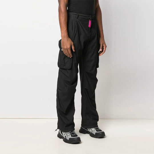 Men's OFF-WHITE SS21 Logo Cargo Black Pants OMCF023R21FAB0011001