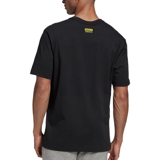Men's adidas originals TIGER Pattern Printing Round Neck Pullover Short Sleeve Black T-Shirt GD9325