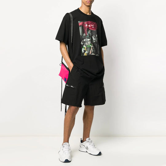 OFF-WHITE Caravaggio Painting Pattern Solid Color Short Sleeve Loose Fit Black OMAA038E20JER0051010