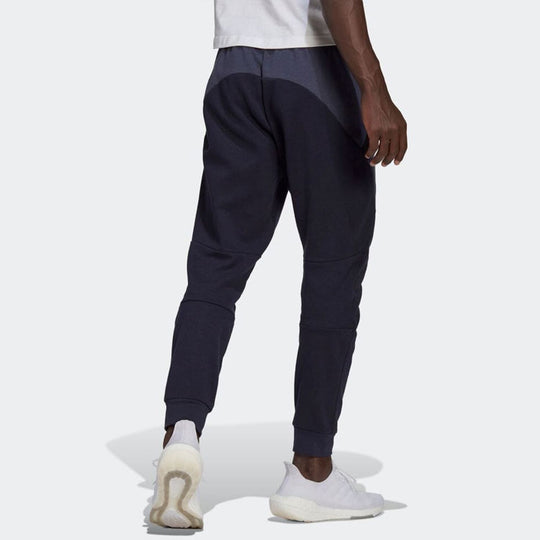 Men's adidas Casual Splicing Contrasting Colors Drawstring Logo Sports Pants/Trousers/Joggers Dark Blue HE5039