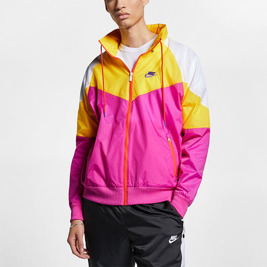 Nike Sports Windproof Colorblock Hooded Jacket Yellow Purple Yellowpurple AR2210-623