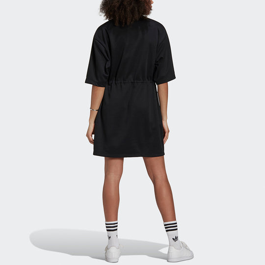(WMNS) adidas originals Tee Logo Printing Splicing Sports Short Sleeve Black Dress GN3114