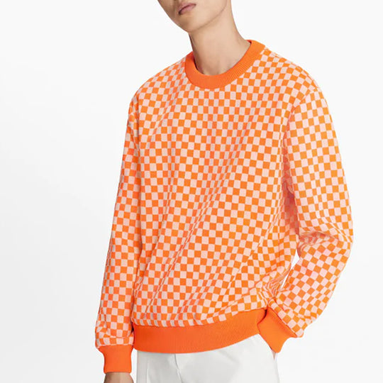 LOUIS VUITTON LV SS21 Monogram Plaid Crewneck Pullover For Men Orange 1A8P50