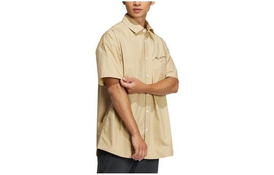 Men's adidas Back Alphabet Printing Pattern Lapel Short Sleeve Khaki Shirt HZ7032