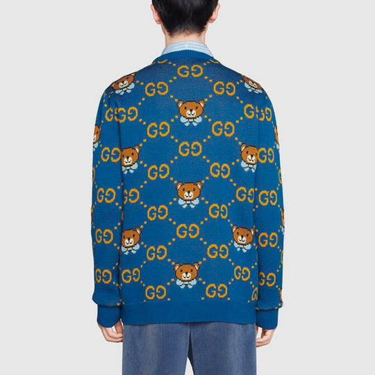 Kai x GUCCI Crossover SS21 Full Print Bear Blue Logo Wool Sweater Unisex Blue 660621-XKBW8-4795 sweater - KICKSCREW