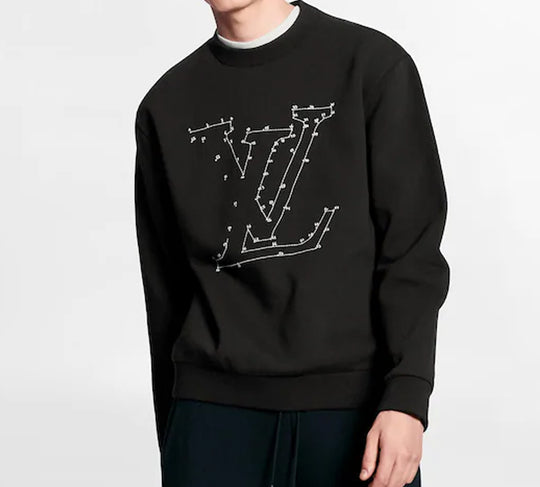 LOUIS VUITTON LV Rivet Print Logo Round Neck Pullover Sweater For Men Black 1A84LS