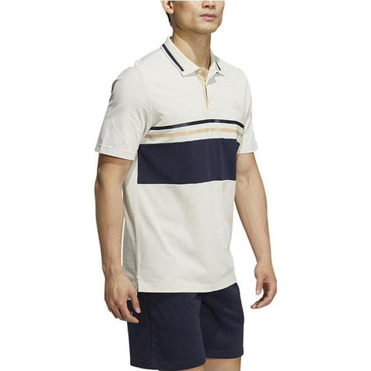 Men's adidas Colorblock Casual Stripe Lapel Short Sleeve White Polo Shirt HZ7042