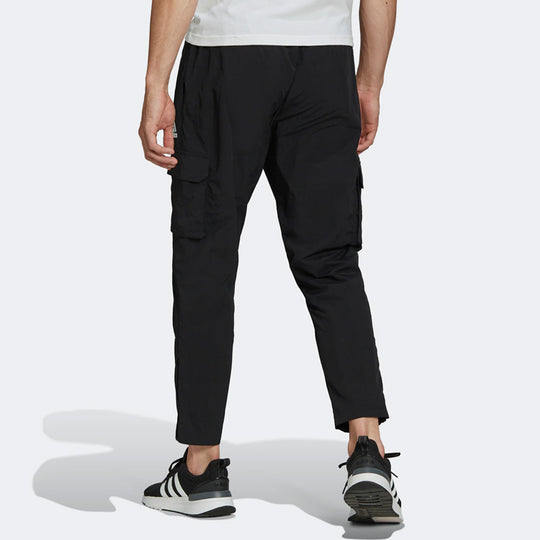 Men's adidas Solid Color Logo Cargo Pocket Casual Sports Pants/Trousers/Joggers Black HE1859