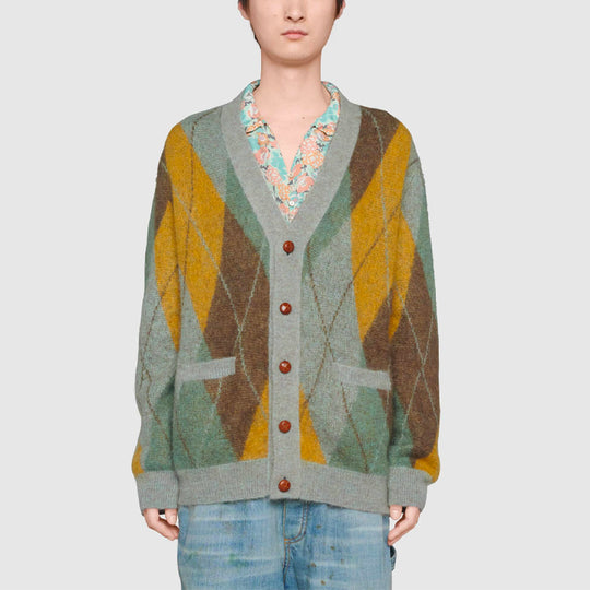 Men's Gucci SS21 Pattern Wool Cardigan Gray Green 633827-XKBI0-3227