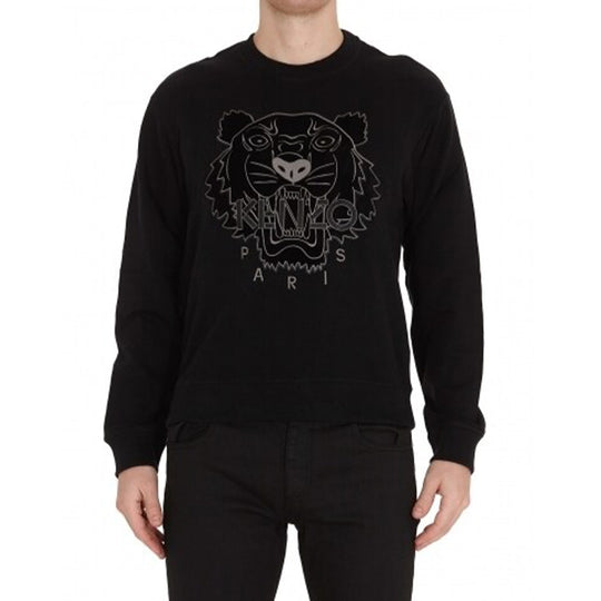 Men's KENZO Embroidered Cotton Round Neck Long Sleeves Sports Black FA65SW1104XJ-99