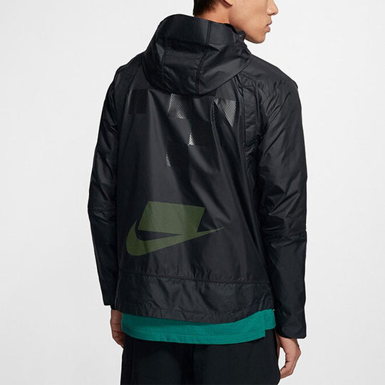 Men's Nike Shield Flash Running Sports Hooded Logo Jacket Black BV5616-010