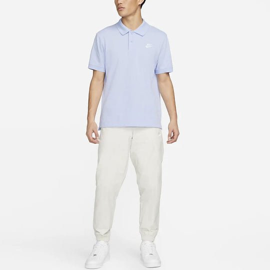 Men's Nike Sportswear Solid Color Lapel Short Sleeve Light Sea Blue Polo Shirt CJ4457-548