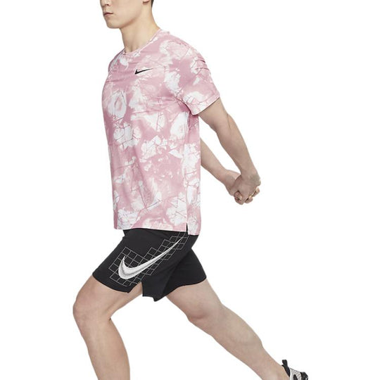 Men's Nike Pro Dri-FIT Logo Printing Round Neck Quick Dry Short Sleeve Pink T-Shirt DQ5422-698