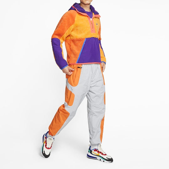 Nike Half Zipper Suede Splicing Colorblock Sports Pullover Orange BV3767-886