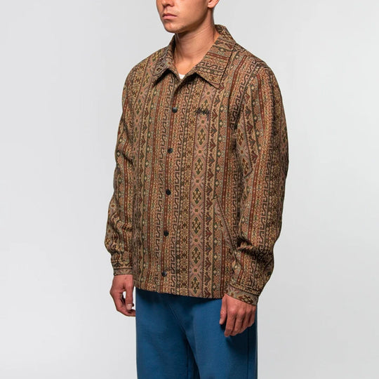 Men's Stussy Tapestry Classic Coach Jacket Chest Embroidered Logo Brow -  KICKS CREW