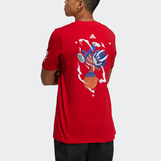adidas Basketball Sports Printing Pattern Knit Short Sleeve Red GP4018